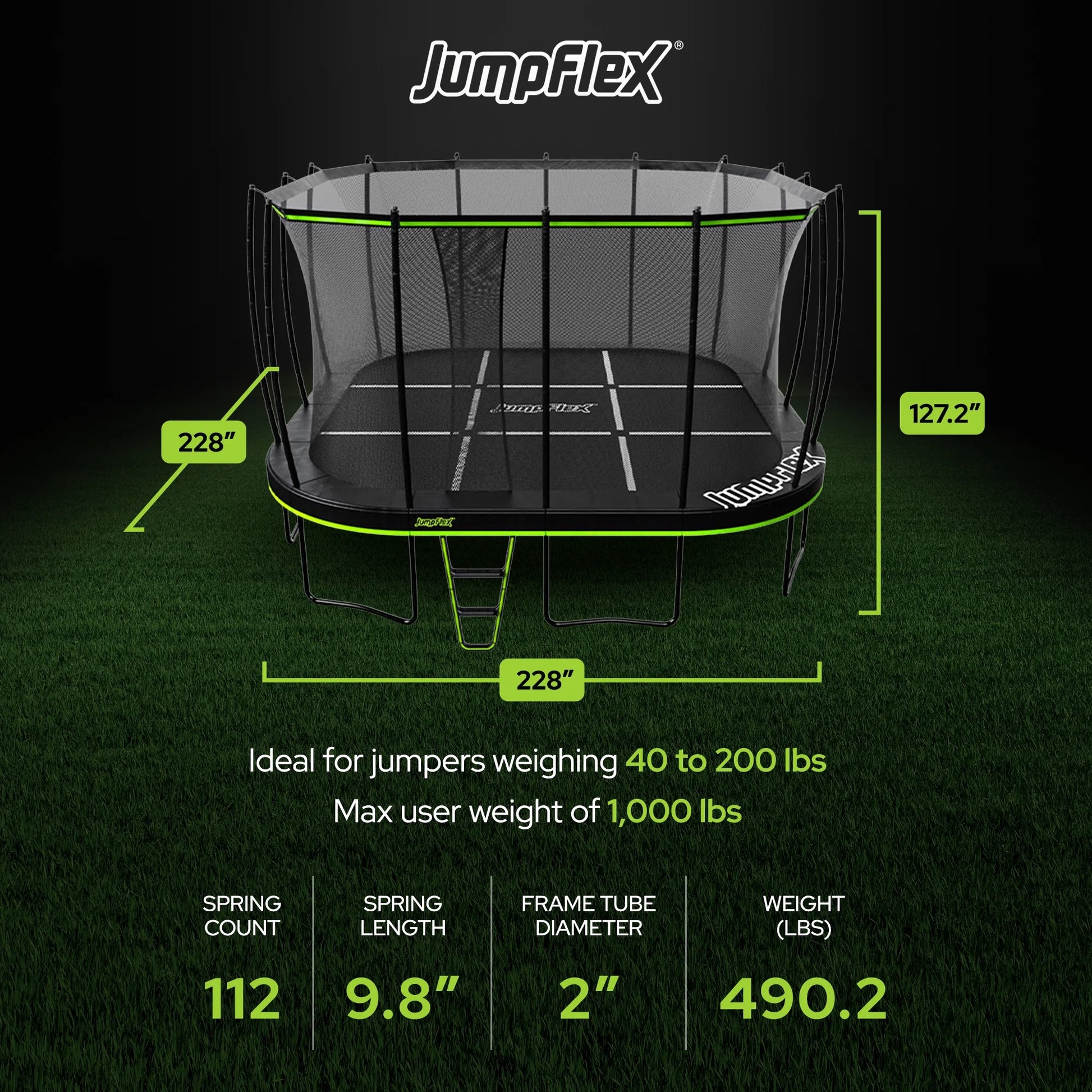 MEGA 19' Square Trampoline, Kids Outdoor Play Equipment with Net & Ladder