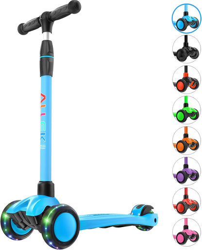 Lean 'N Glide B03 3-Wheeled Kick Scooter for Children Aged 3-12 Years, Adjustable Handlebar, Extra Wide PU Light-Up Wheels, Durable Deck - Aqua Blue