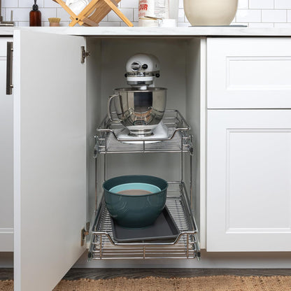 Glidez Multipurpose Chrome-Plated Steel Pull-Out/Slide-Out Basket Storage Organizer for under Cabinet Use - 2-Tier Design - Fits Standard Size Cabinet or Shelf, Chrome