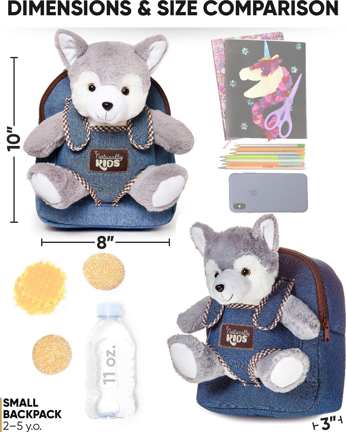 Wolf-Themed Backpack and Plush Toys for Children Aged 2-5 Years