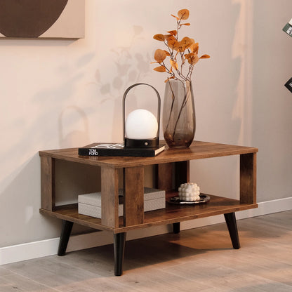 Mid-Century Retro Coffee Table with Open Shelf Storage for Living Room