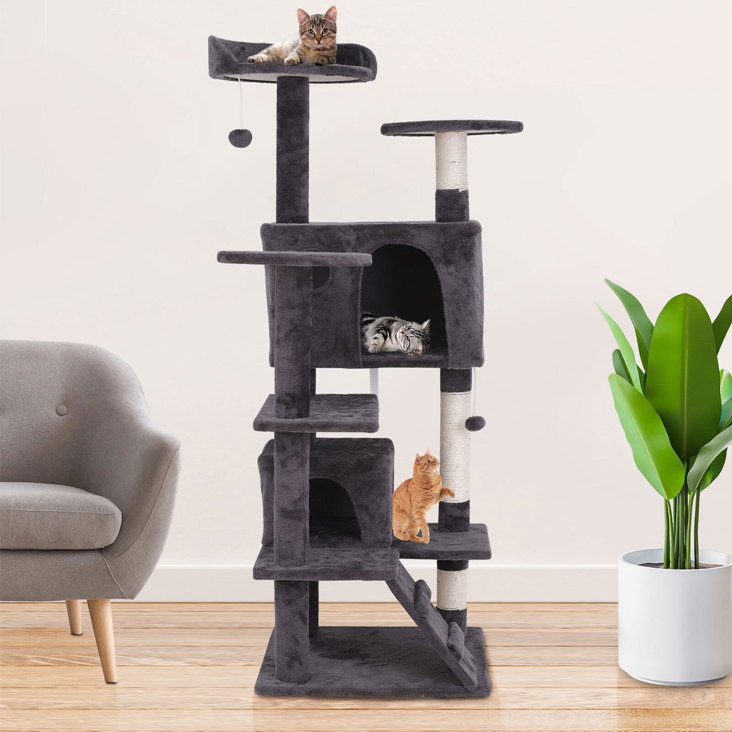 55-Inch Multi-Level Cat Tree Tower Activity Center with Condo - Available in 6 Colors