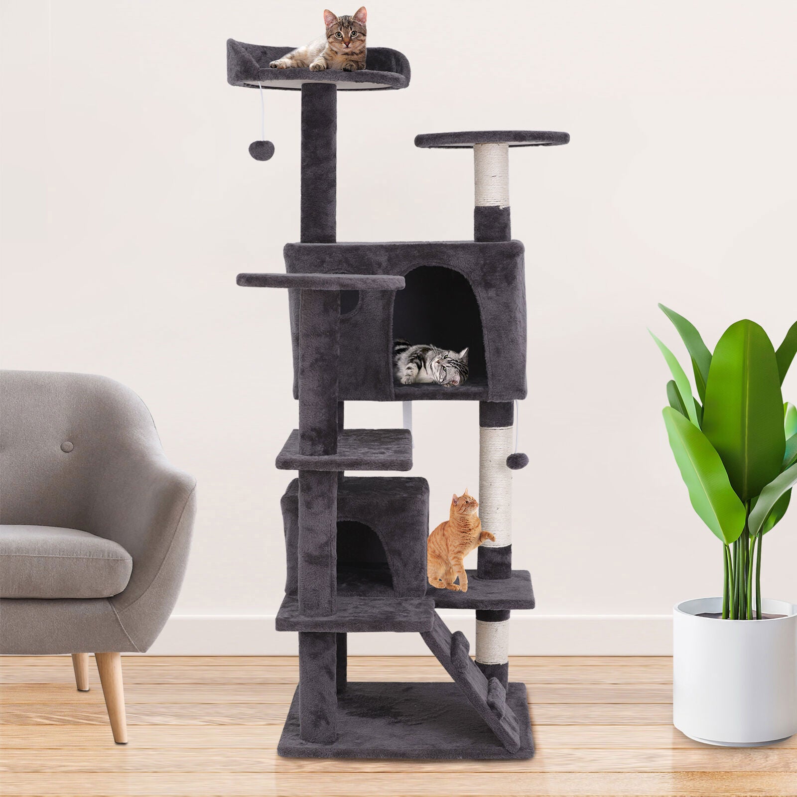 55-Inch Multi-Level Cat Tree Tower Activity Center with Condo - Available in 6 Colors