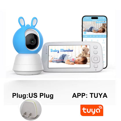 2K 4MP Tuya Smart Baby Monitor with 5-Inch Portable Display, Remote App Control, Cry Detection, Auto Night Vision, and Nanny Features
