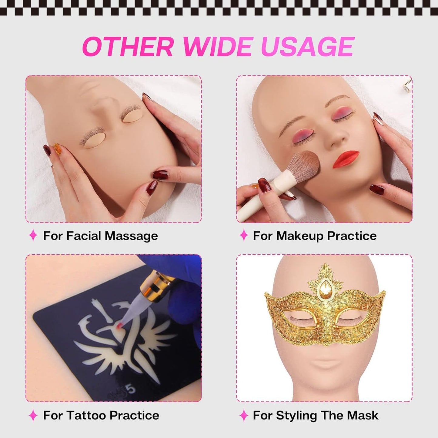 High Simulation Soft Silicone Lash Mannequin Head for Makeup Practice, Eye Shadow, , Eyelash Extension Training, Face Painting, and Massage