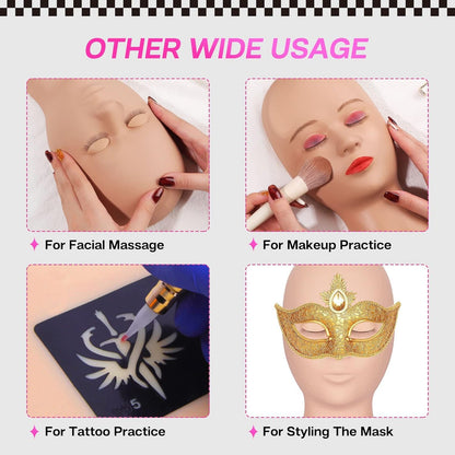 High Simulation Soft Silicone Lash Mannequin Head for Makeup Practice, Eye Shadow, , Eyelash Extension Training, Face Painting, and Massage