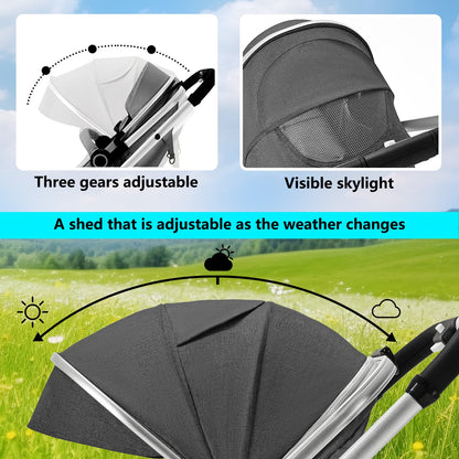 Convertible 3-in-1 Baby Stroller with Spacious Seating and Adjustable Canopy, 24 lbs, Dark Grey
