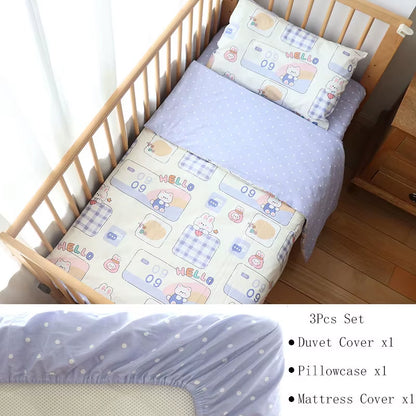 3-Piece Cotton Baby Crib Bedding Set for Boys and Girls, Includes Pillowcase, Sheet, and Duvet Cover, Ideal for Children's Room Decoration