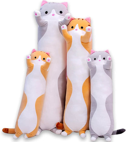 Long Body Cat Plush Pillow - Soft Cartoon Stuffed Animal Doll, Ideal Gift for Kids and Girls (Orange, 19")