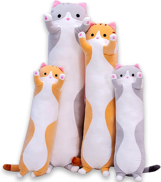 Long Body Cat Plush Pillow - Soft Cartoon Stuffed Animal Doll, Ideal Gift for Kids and Girls (Orange, 19")