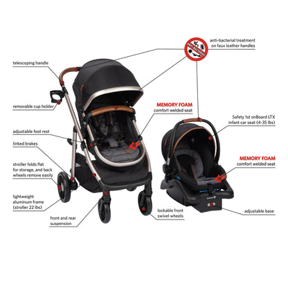 6-in-1 Modular Travel System for Infants and Toddlers in Black and Gold, Unisex Design