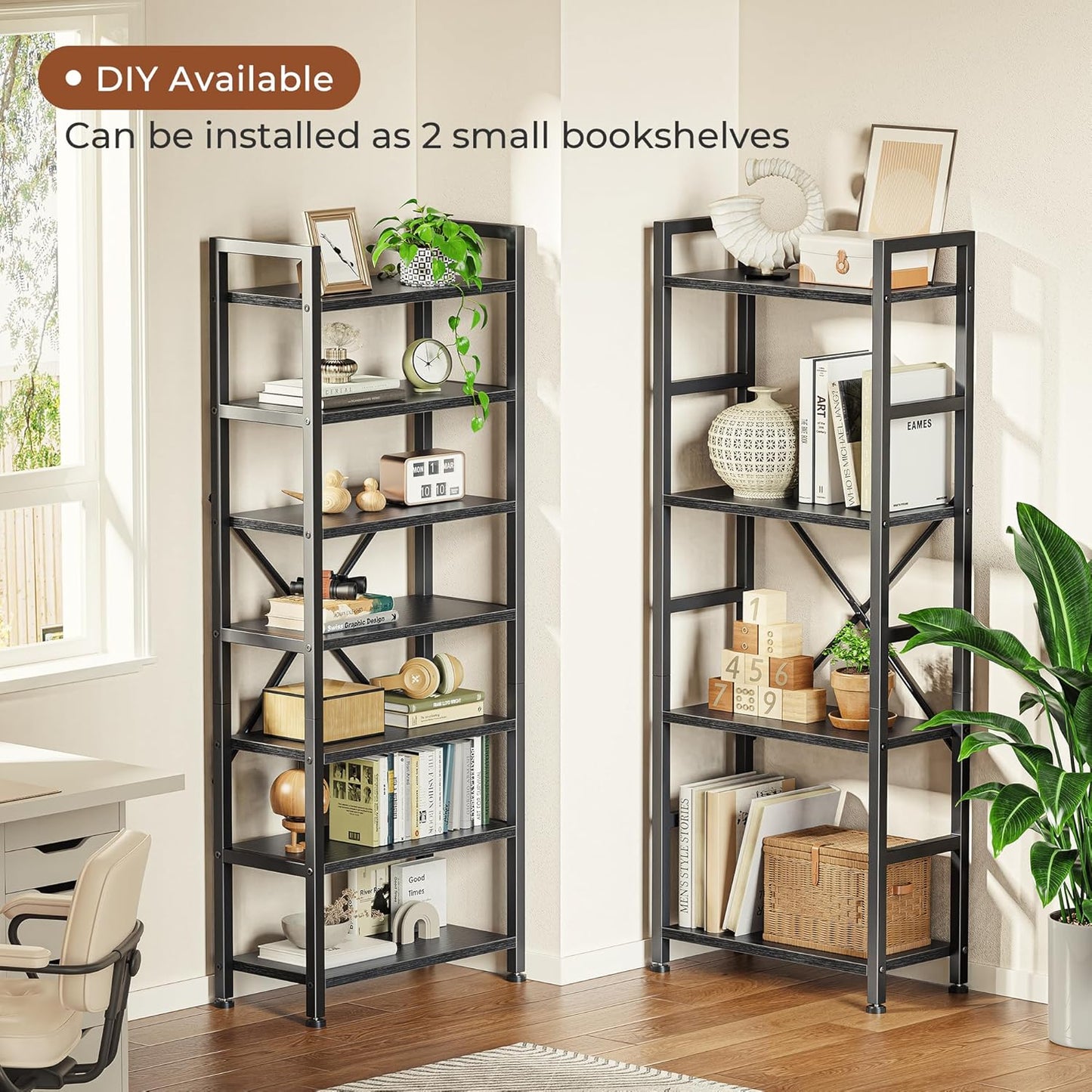 Triple 4-Tier Bookshelf with 11 Open Display Shelves - Wide Bookcase for Home and Office in Black