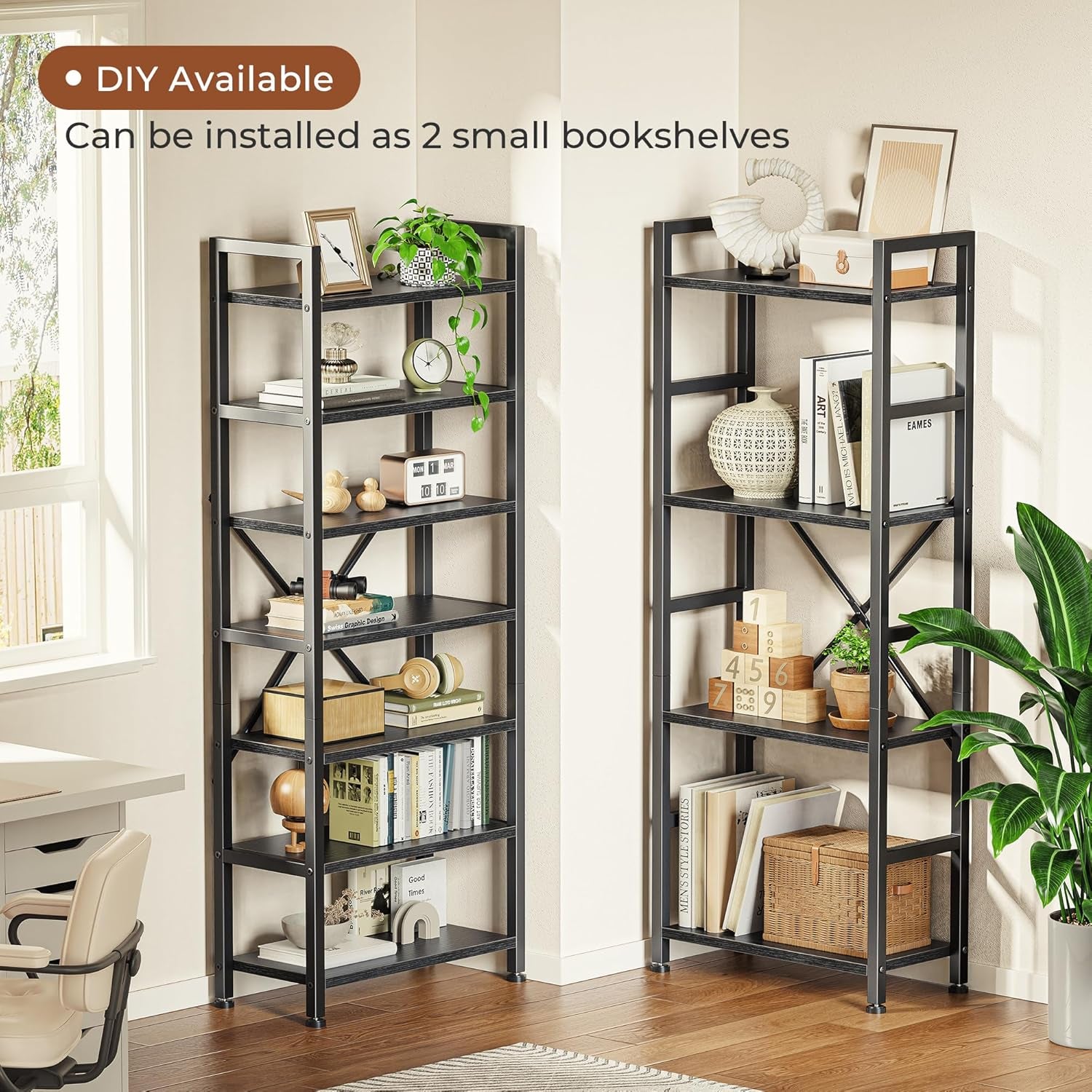 Triple 4-Tier Bookshelf with 11 Open Display Shelves - Wide Bookcase for Home and Office in Black