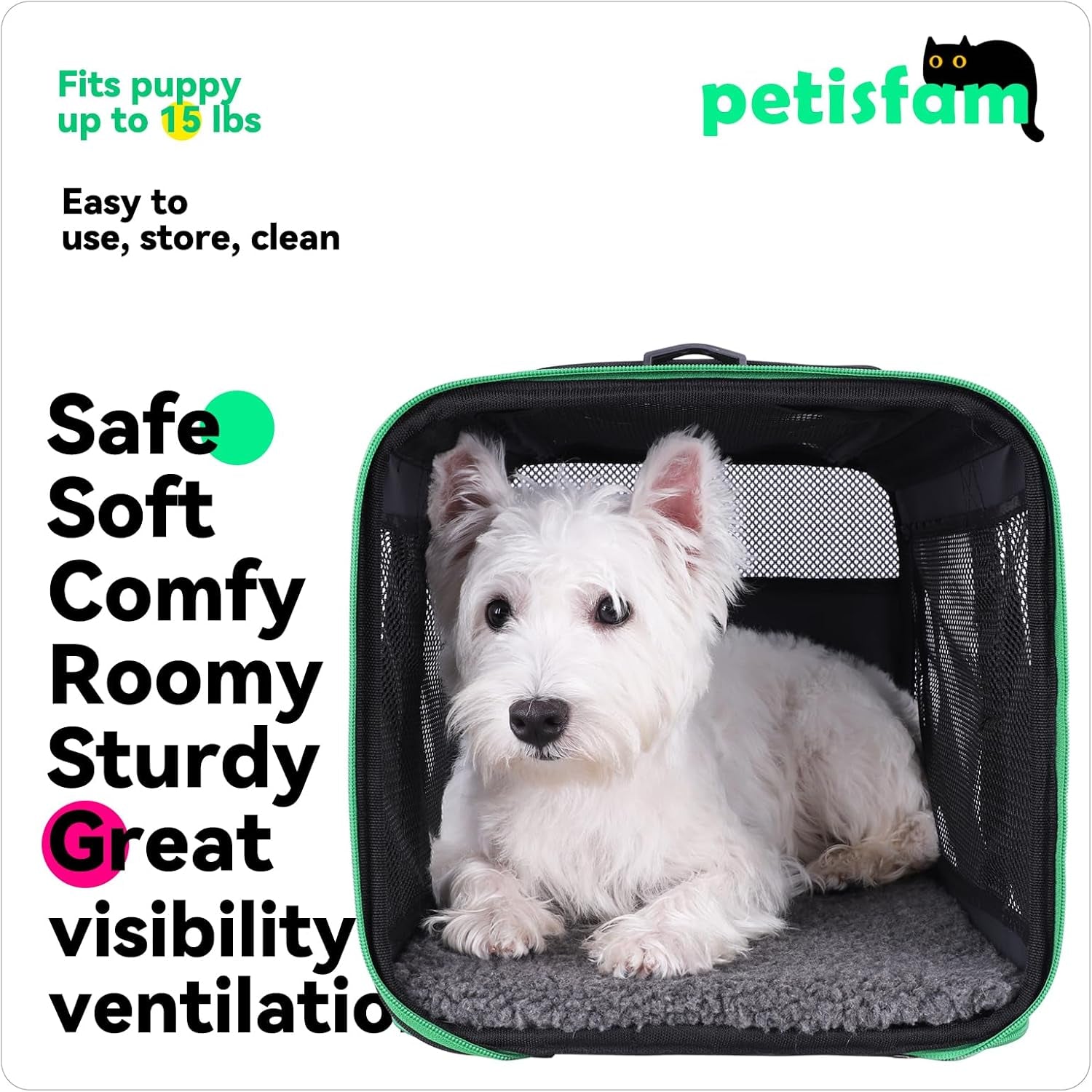 Quick-In Pet Carrier for Cats. 360° Airy Mesh Windows Let Fur-Kids See You & Breath Easy, Reduce Travel Anxiety. Rip-Stop Fabric & Lockable Zips Hug Securely. Washable Pad. Adjustable Shoulder Strap