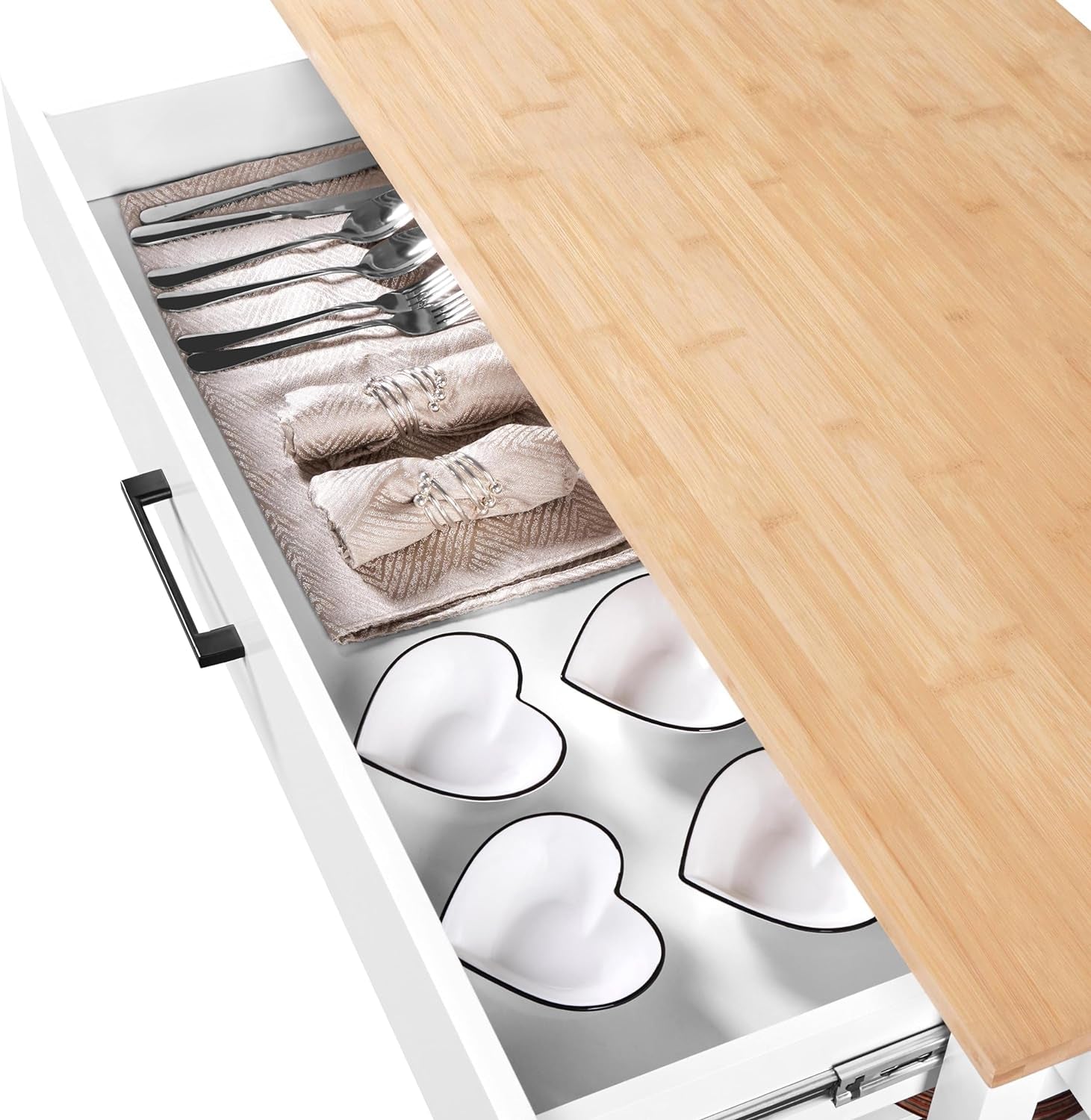 40-Inch Wide Rolling Kitchen Island Cart with Solid Wood Top, Drawer, and 2 Spacious Storage Shelves - Versatile Utility Trolley for Dining Room, White