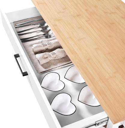 40-Inch Wide Rolling Kitchen Island Cart with Solid Wood Top, Drawer, and 2 Spacious Storage Shelves - Versatile Utility Trolley for Dining Room, White