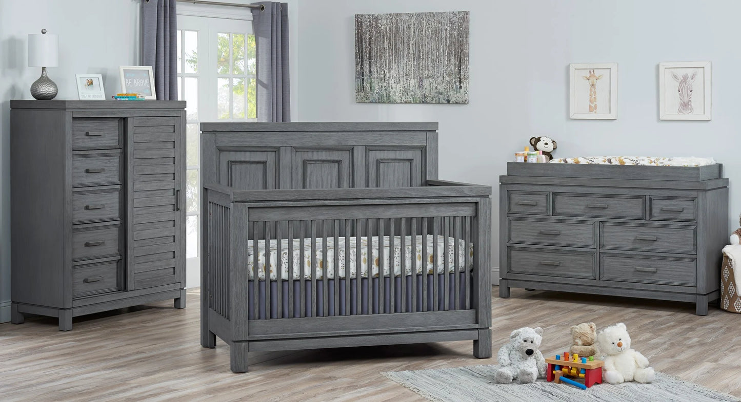 Manchester 4-in-1 Convertible Crib in Rustic Gray, GREENGUARD Gold Certified for Enhanced Safety and Quality