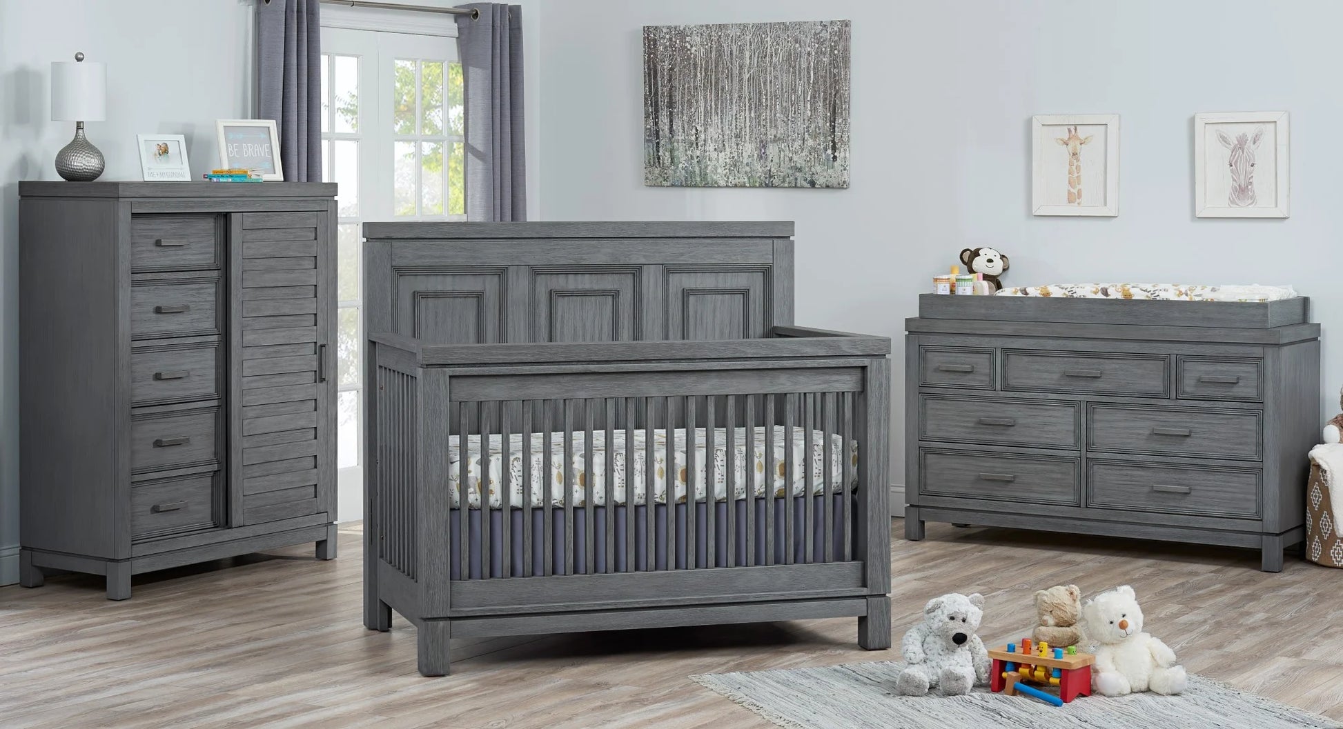 Manchester 4-in-1 Convertible Crib in Rustic Gray, GREENGUARD Gold Certified for Enhanced Safety and Quality