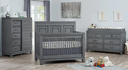 Manchester 4-in-1 Convertible Crib in Rustic Gray, GREENGUARD Gold Certified for Enhanced Safety and Quality