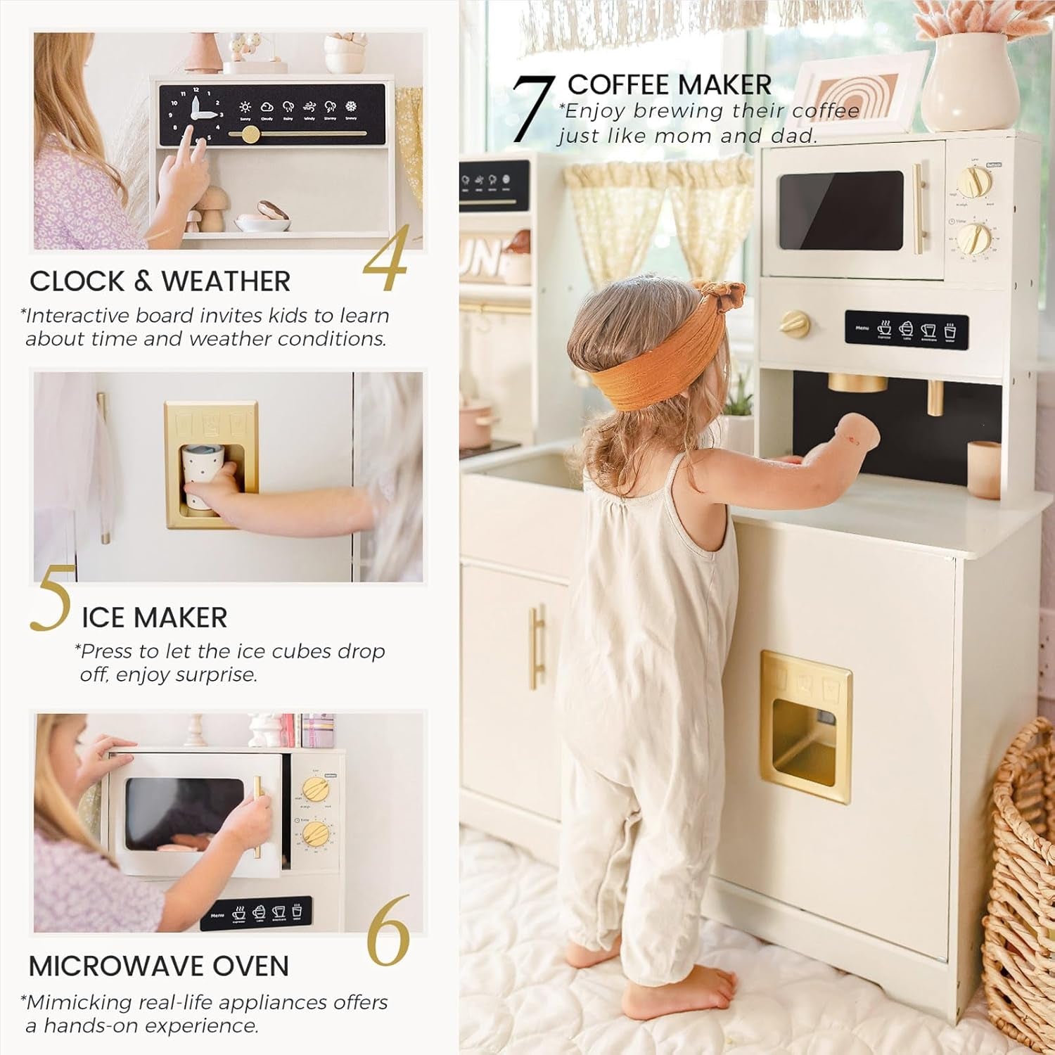 Contemporary Wooden Play Kitchen Set for Children with Enhanced Features and Elegant Design, Ideal Gift for Ages 3 and Up