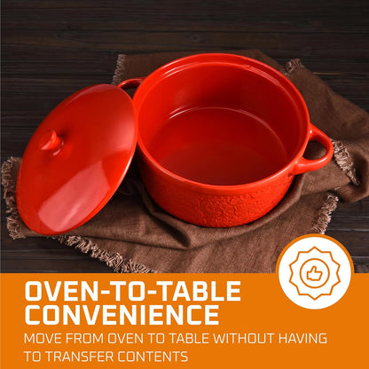 Ceramic Casserole Dish - Baking Dish Bowl Oven Safe with Lid and Handles - Covered Glass Cookware Essential for Kitchen - for Baking Dessert and Brownies, Soup - round Bakeware for Serving Dishes