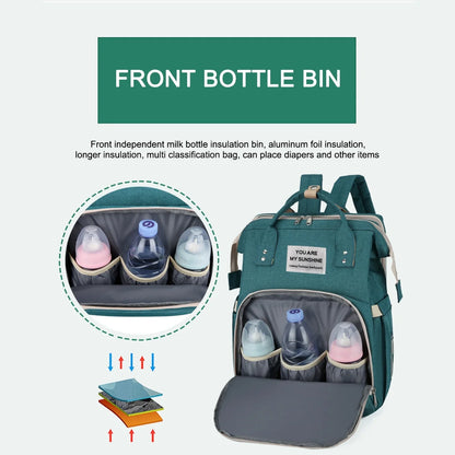 Multifunctional Diaper Bag Backpack with Integrated Changing Station, Foldable Crib, Insulated Bottle Compartment, Waterproof Design, and USB Charging Port - The Ultimate Travel Solution for Parents
