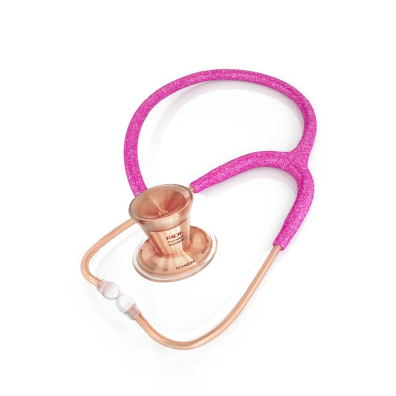 Pink Glitter Rose Gold Limited Edition Cardiology Stethoscope, Lightweight Titanium, Adult Dual Head, MDF797TPGLRG