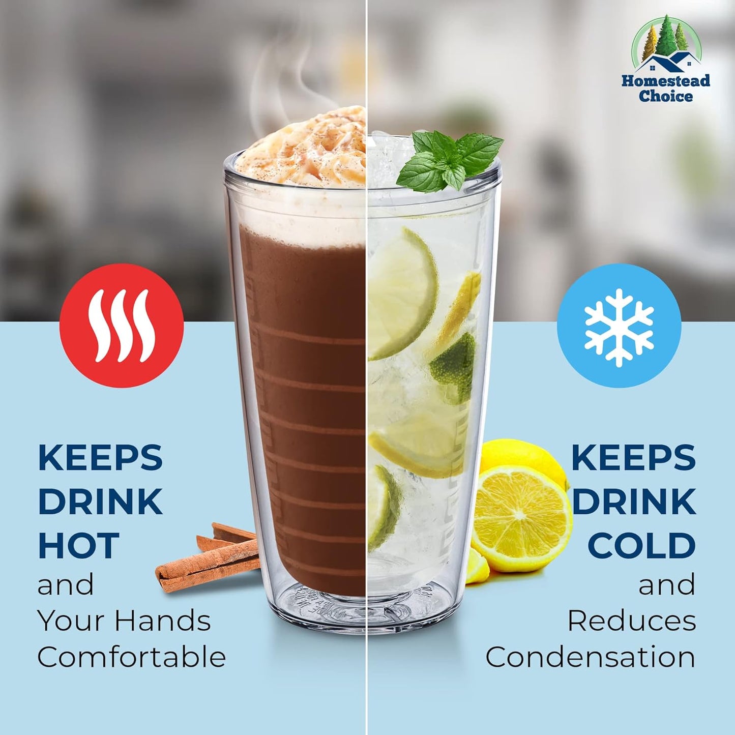 16Oz Insulated Tumblers Plastic Keeps Drinks Cold & Hot, 4Pack Double Walled Clear Insulated Drinking Glasses Cup, Bpa-Free, Reusable, Camping, Travel, Kitchen, Party