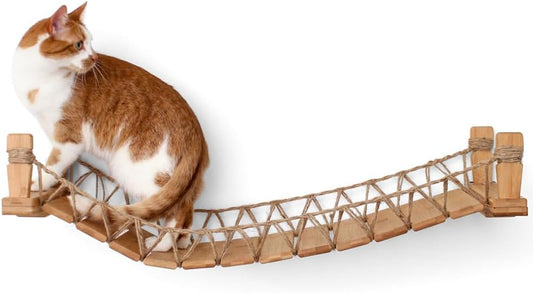 Cat Bridge Wall-Mounted Play and Lounge Toy Cat Tree with Fabric Lounger for Pets