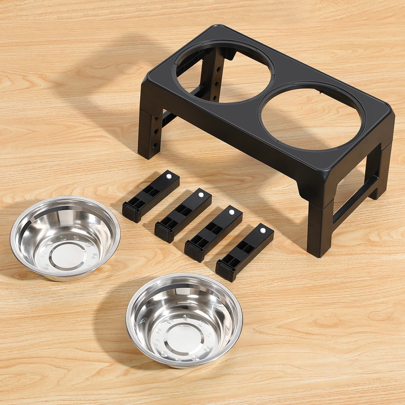Elevated Adjustable Stainless Steel Dog Feeder with Food and Water Bowls