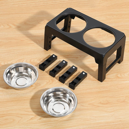 Elevated Adjustable Stainless Steel Dog Feeder with Food and Water Bowls