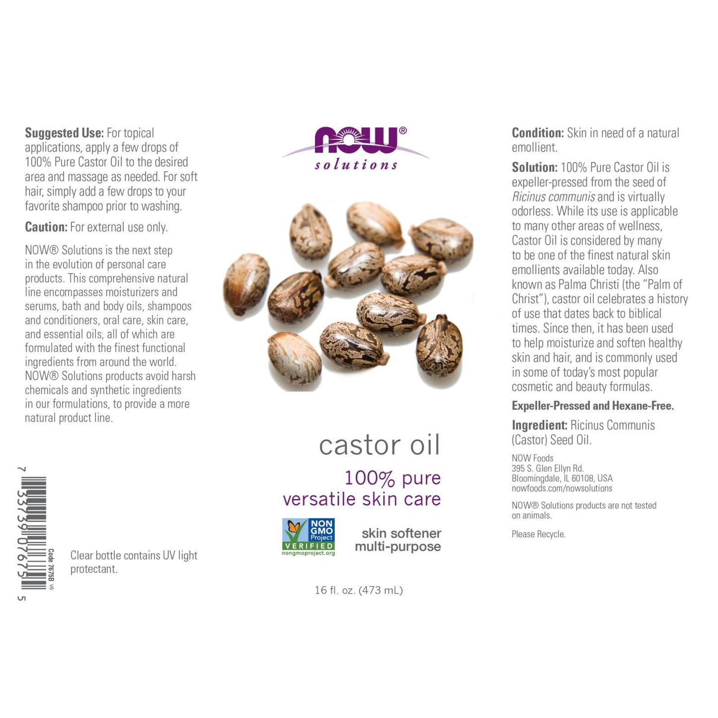 2 X NOW Castor Oil 16 Fl Oz FRESH MADE in USA FREE SHIPPING