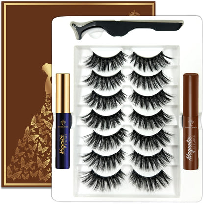Magnetic Eyelashes Cat-Eye Full Volume Magnetic Lashes,Reusable Easy Fake Eye Lash, 2 Tuble Strongest Waterproof Liquid Liner Brown.Vegan & Cruelty Free（1 Black+1Brown)