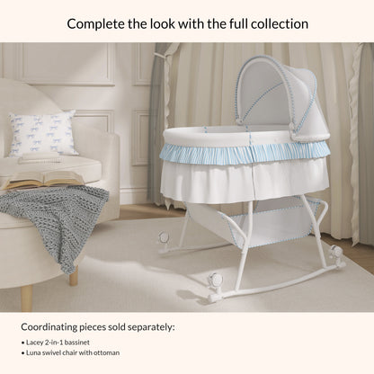 Lacy Lightweight Dual-Function Portable Bassinet and Cradle in Blue and White