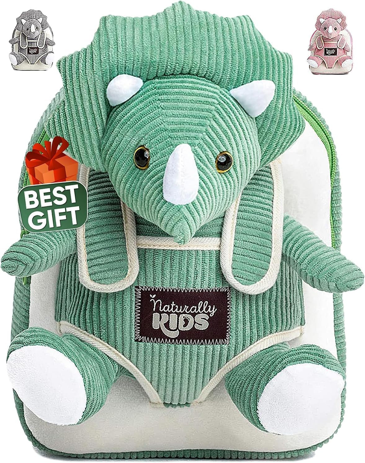 Green Triceratops Plush Stuffed Animal - Ideal Dinosaur Gift for Children Aged 3-5, Toddler Backpack for Boys and Girls
