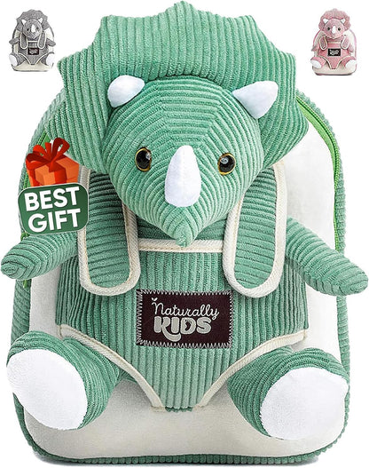 Green Triceratops Plush Stuffed Animal - Ideal Dinosaur Gift for Children Aged 3-5, Toddler Backpack for Boys and Girls