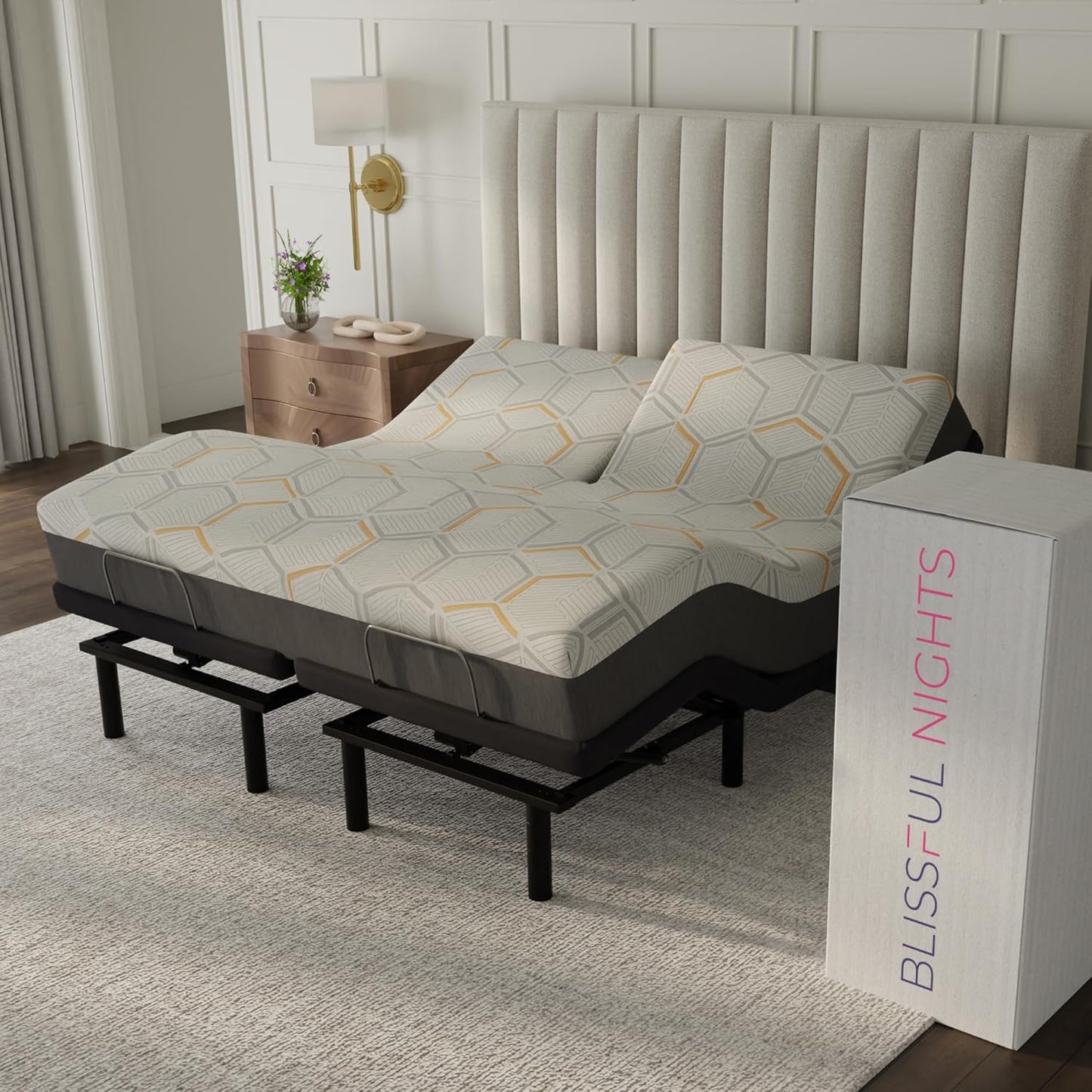 - E4 Split Head Flex Top King Size Adjustable Bed Frame Set with 12" Copper Gel Infused Memory Foam Mattress Medium Firm, 120-Night Trial