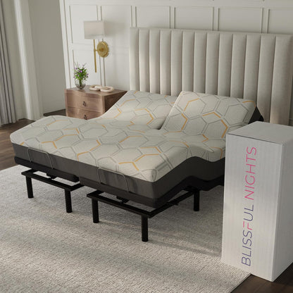 - E4 Split Head Flex Top King Size Adjustable Bed Frame Set with 12" Copper Gel Infused Memory Foam Mattress Medium Firm, 120-Night Trial