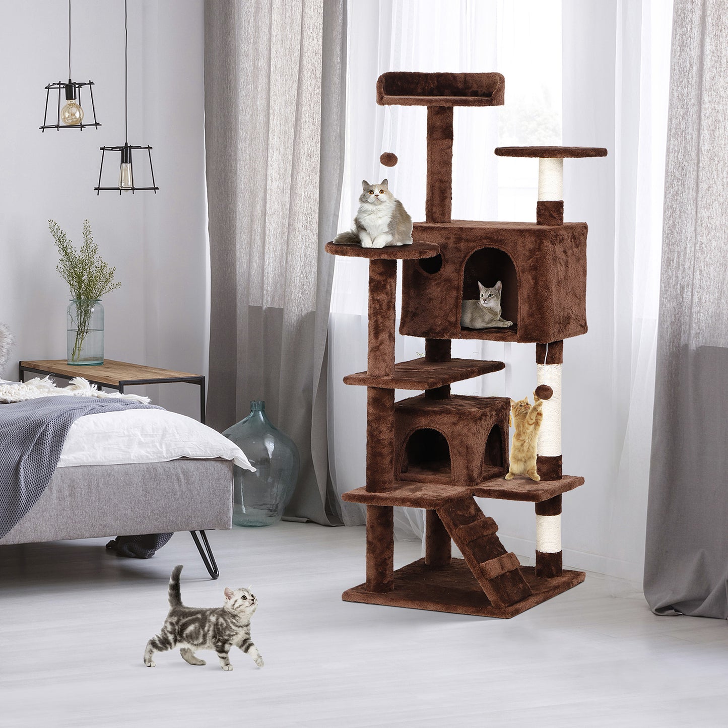 55-Inch Multi-Level Cat Tree Tower Activity Center with Condo - Available in 6 Colors