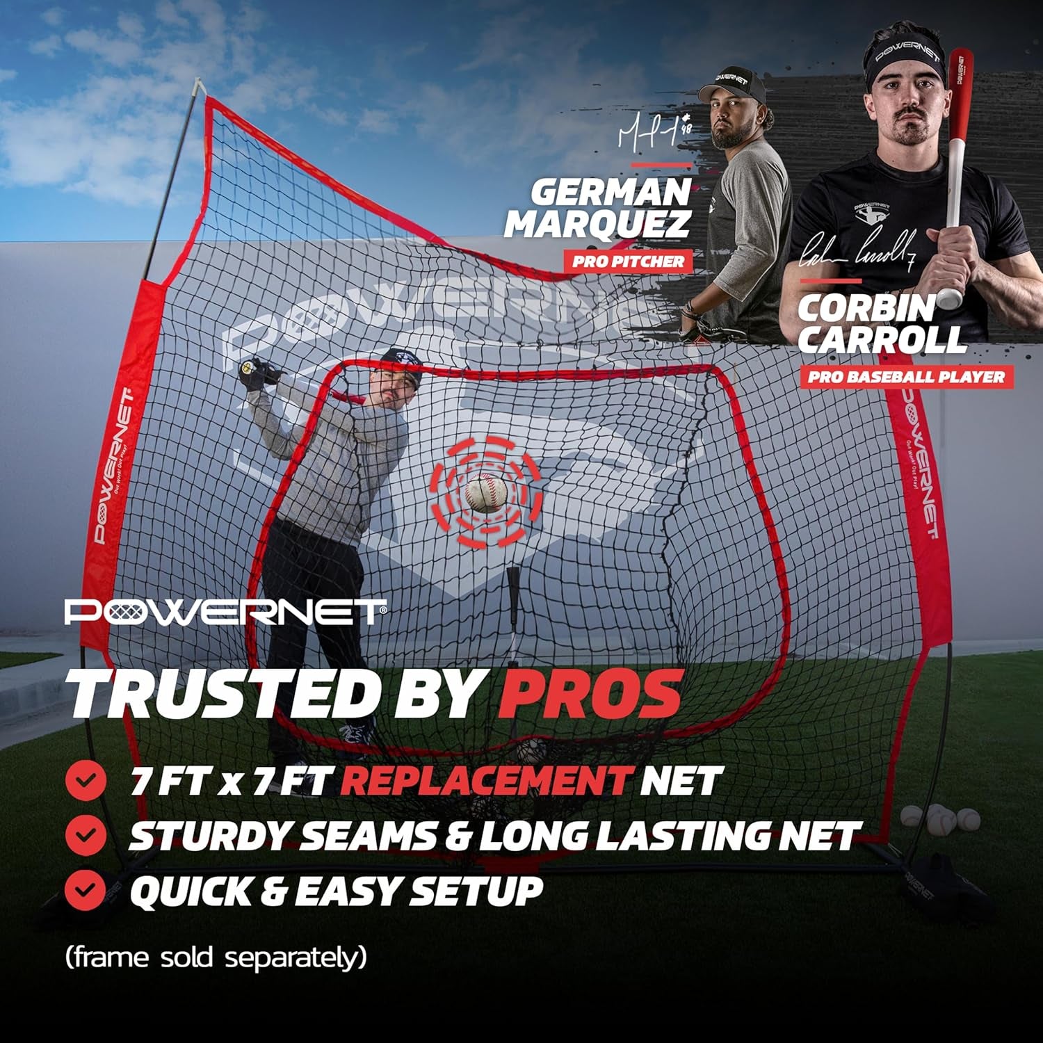 7X7 Baseball and Softball Practice Net with Accessories for Pitching, Batting, and Fielding – Includes Ball Caddy, Weighted Baseballs, and Tee