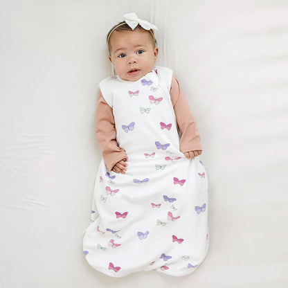 Merino Wool and Organic Cotton Baby Sleeping Bag - Classic 4-Season Sleep Sack with Two-Way Zipper for Ages 18-36 Months - Butterfly Design