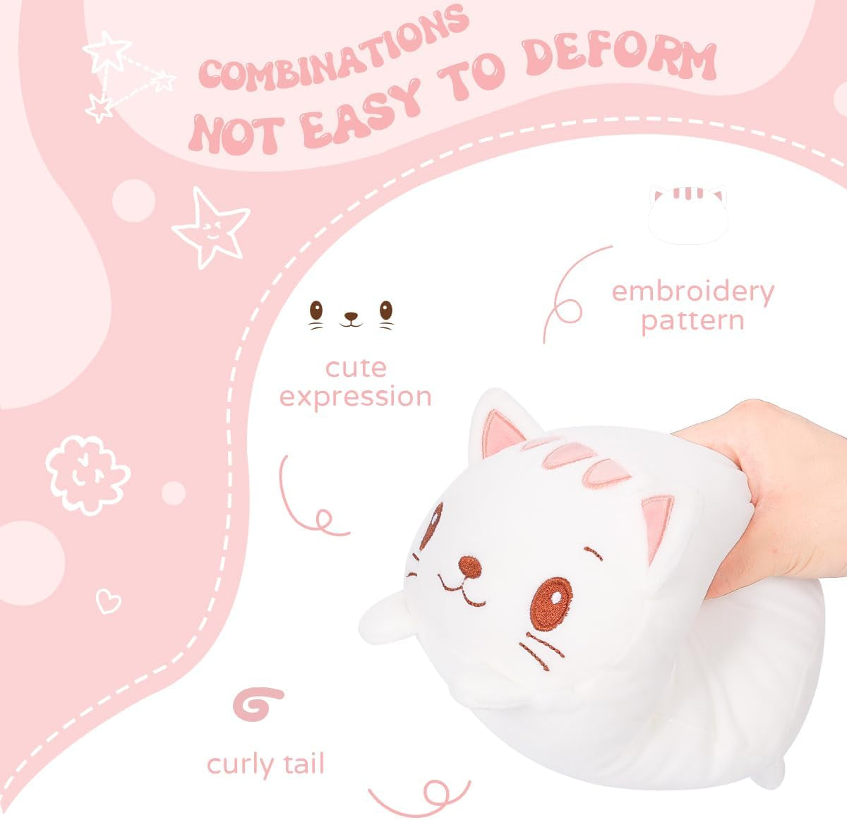 23.6-Inch Ultra-Soft Plush White Cat Cylindrical Body Pillow - Perfect Cartoon Hugging Companion