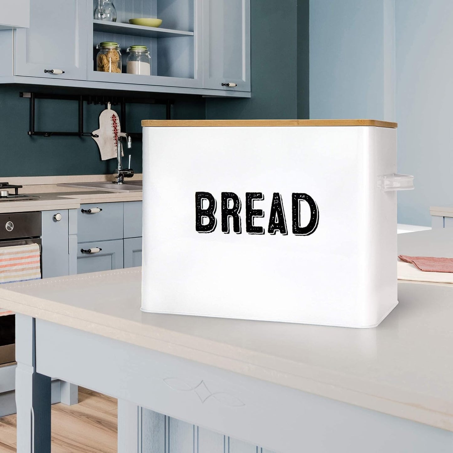 Bread Box, Retro Metal Cake Bin W/Bamboo Wooden Lid, Space Saving Bread Box Storage Container, Compact Tin Basket for Longer and Fresher Food, Rolls