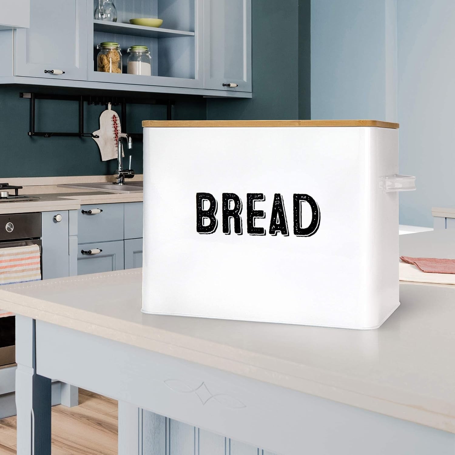 Bread Box, Retro Metal Cake Bin W/Bamboo Wooden Lid, Space Saving Bread Box Storage Container, Compact Tin Basket for Longer and Fresher Food, Rolls