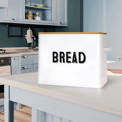 Bread Box, Retro Metal Cake Bin W/Bamboo Wooden Lid, Space Saving Bread Box Storage Container, Compact Tin Basket for Longer and Fresher Food, Rolls