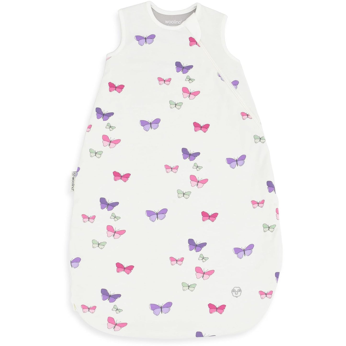 Merino Wool and Organic Cotton Baby Sleeping Bag - Classic 4-Season Sleep Sack with Two-Way Zipper for Ages 18-36 Months - Butterfly Design