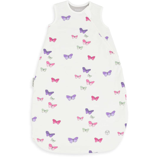Merino Wool and Organic Cotton Baby Sleeping Bag - Classic 4-Season Sleep Sack with Two-Way Zipper for Ages 18-36 Months - Butterfly Design