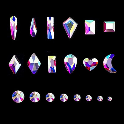 12 Types of 600 Crystal AB Diamonds + 2500 Flat Rhinestones Mix 20 Styles Flatback DIY Crafts Rhinestone Crystals 3D Ornament‌S Flat Back Stones Set + Tweezers + Drill Pen