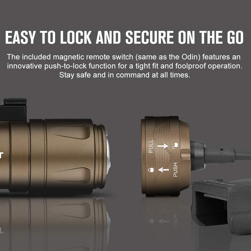 Odin Mini 1250 Lumens Ultra-Compact Rechargeable Mlok-Mount Weapon Light with Removable Slide Rail Mount and Remote Switch, 240 Meters Beam Distance, Mlok Included