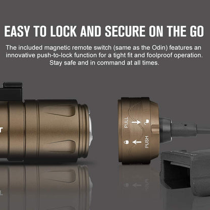 Odin Mini 1250 Lumens Ultra-Compact Rechargeable Mlok-Mount Weapon Light with Removable Slide Rail Mount and Remote Switch, 240 Meters Beam Distance, Mlok Included